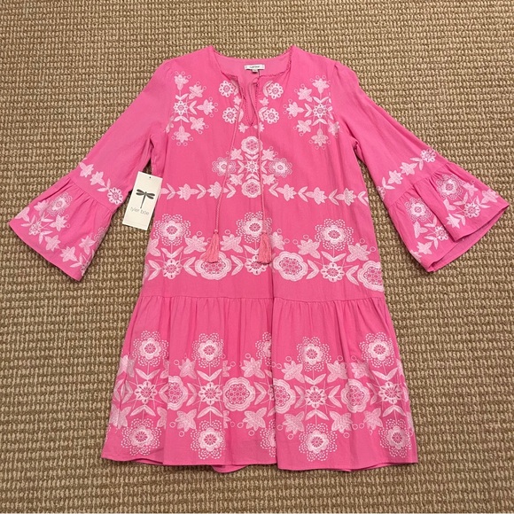 Tyler Böe Holly Embroidered Skimmer Dress Cheeky Pink XS NWT - Picture 4 of 11